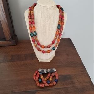 Kate Hines Vintage Pyramid Clasp Double Strand Beaded Necklace and Bracelet Set